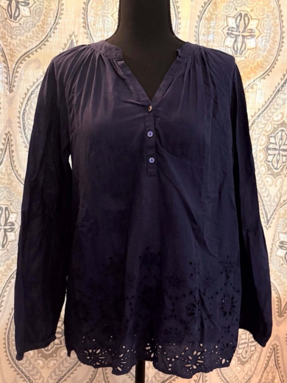 Lilly Pulitzer Navy Eyelet Embroidered Tunic Blouse Small
